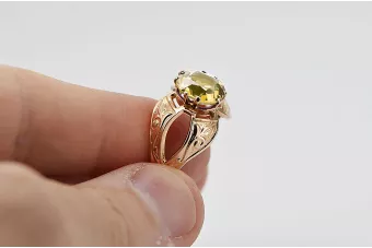 Anneau Style vintage Péridot jaune Or rose 14 carats vintage d'origine vrc135r